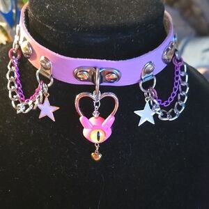 Pink Choker with Chains and Charms
